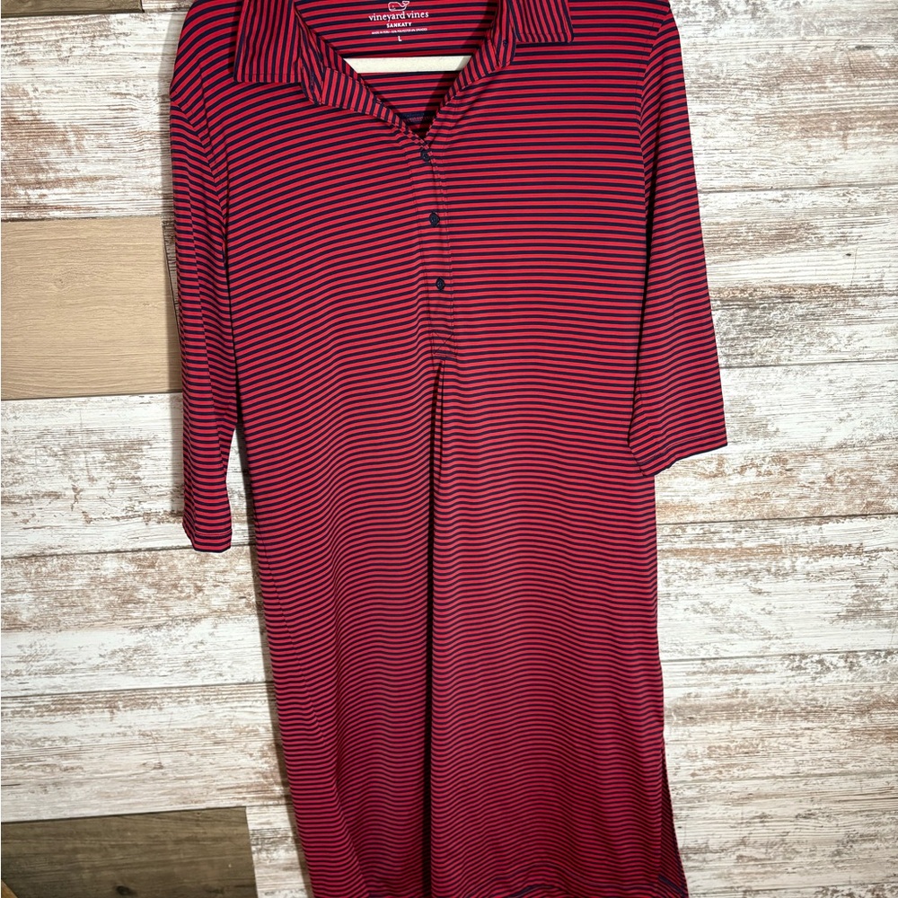 Vineyard Vines Sankaty Shirt Dress Size L Red & Blue Striped